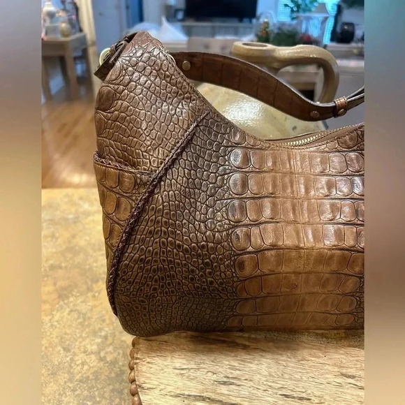 Brahmin Toasted Almond Anne Croc Handbag - Picture 2 of 16